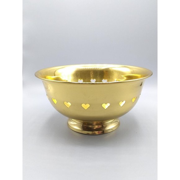 India Other - Vintage Brass Bowl with Heart Cutouts, Made India